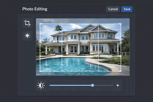 Simple photo editing interface with crop and brightness controls